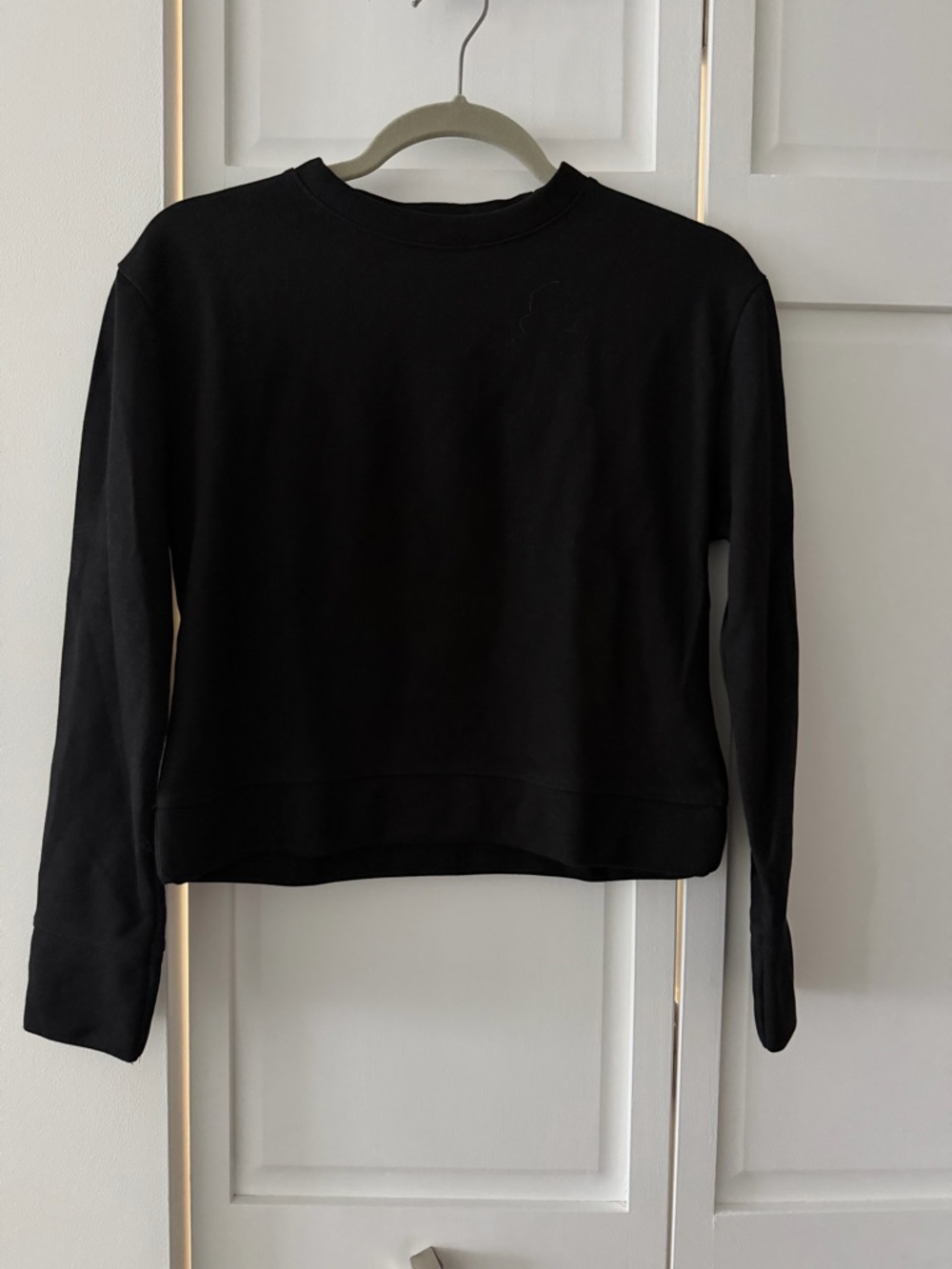 ZARA Ribbed Knit Long Sleeve Top Black Crewneck Cuffed Hem Size S